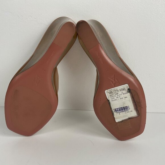 Amina Muaddi Lupita Glass Wedge PVC Strap Tan/Brown Mules size 36.5 US 6.5 - Picture 9 of 12
